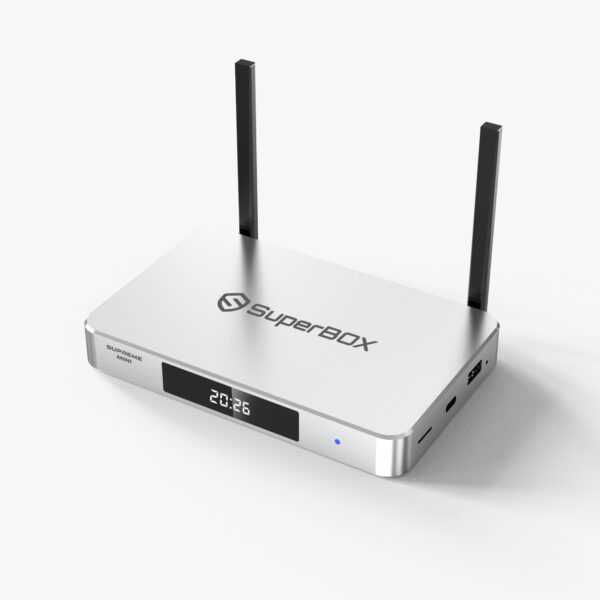 Angled view of the SuperBox Supreme Mini media player