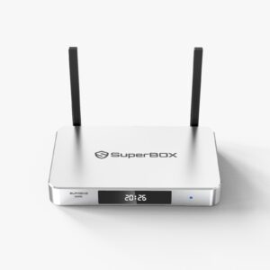 SuperBox Supreme Mini silver media player with dual antennas