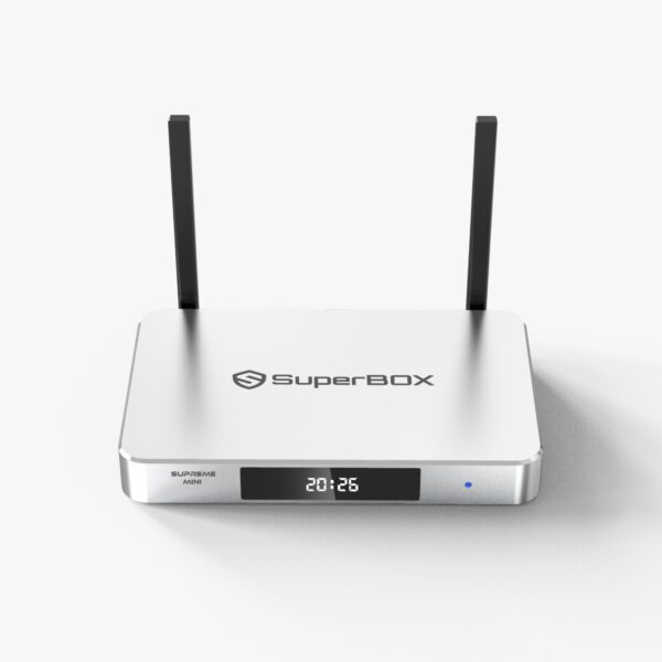 SuperBox Supreme Mini silver media player with dual antennas