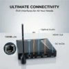 VSeeBox V6 Pro rear panel with Ethernet, AV, optical audio, HDMI output and DC power connections