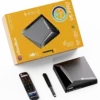 VSeeBox V6 Pro with retail packaging showing 4 GB RAM and 32 GB storage, Bluetooth remote and external antenna